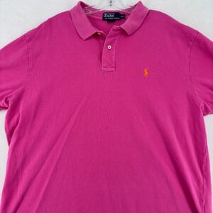 Polo Ralph Lauren Mens XXL Pink Short Sleeve Pique Polo Shirt Orange Pony Logo
